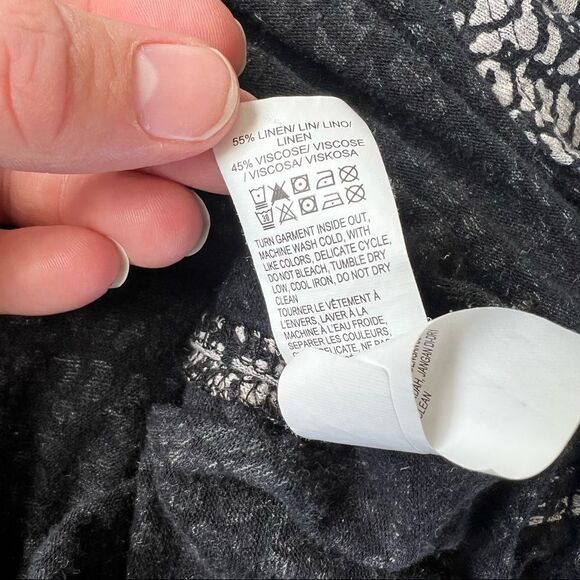 LUCKY Brand Linen Black & Beige Patterned Tassel Drawstring A-Line Dress - Picture 9 of 10